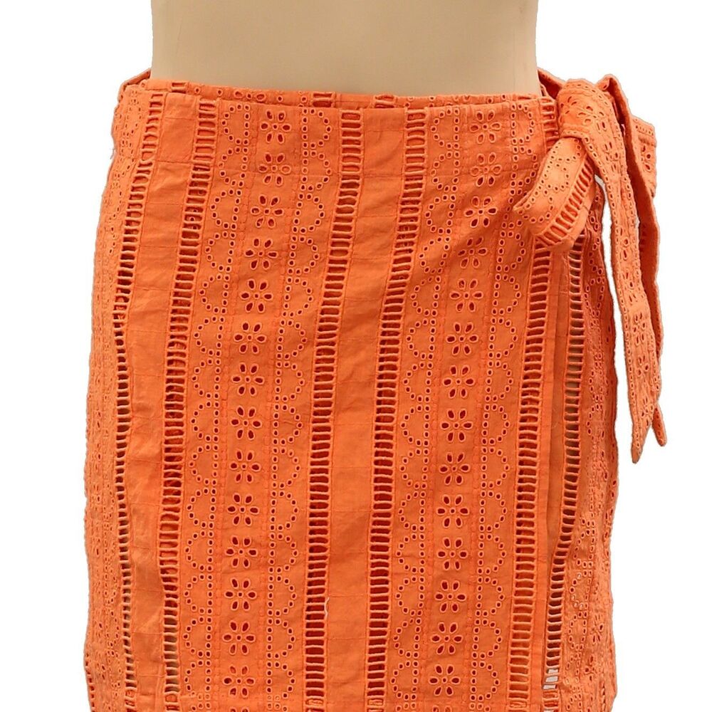 Damson Madder Fiji Mini Wrap Skirt Eyelet Embroidered Orange Cotton XS-6 287316 - Picture 6 of 10